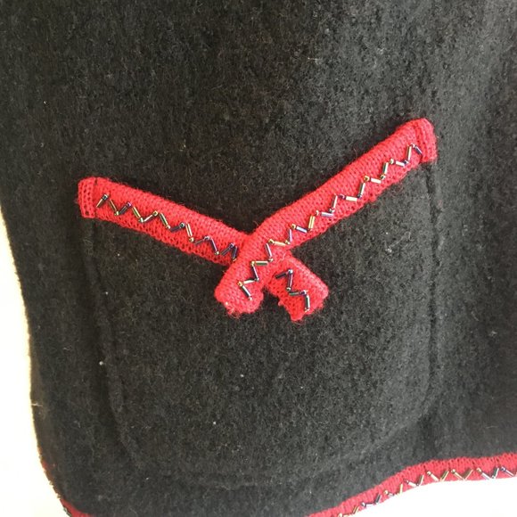 Lisa International Women Boil Wool Sweater Jacket Zip Cardigan Sz Med Black Red - Picture 7 of 11